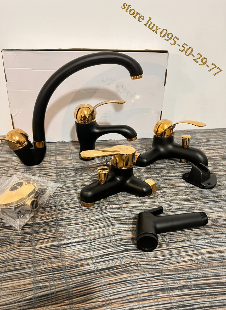 باك حنفيات فخمة أسود مع ذهبي – 3 أو 4 قطع